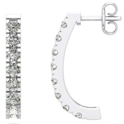 Diamond Hoop Earrings | 1 1/4 Carat Diamond J Hoop Earrings In 14 Karat White Gold | SuperJeweler