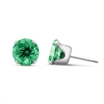 Emerald Earrings | May Birthstone | 3 Carat Emerald and Diamond Hoop Earrings In 14 Karat White Gold, 3/4 Inch | SuperJeweler