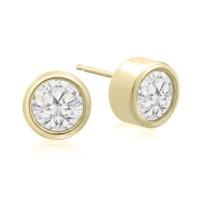 Diamond Stud Earrings | 2 Carat Bezel Set Diamond Stud Earrings Crafted In 14 Karat Yellow Gold | SuperJeweler