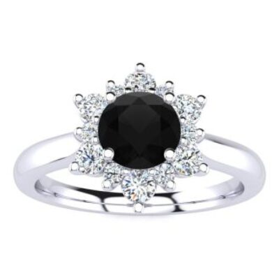 Black Diamond Rings | 1 1/2 Carat Round Shape Flower Halo Black Diamond Ring