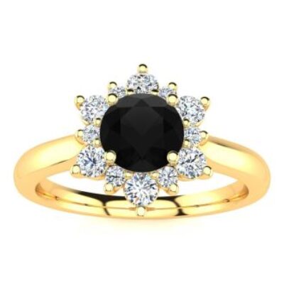 Black Diamond Rings | 1 1/2 Carat Round Shape Flower Halo Black Diamond Ring