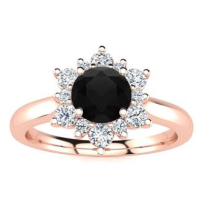 Black Diamond Rings | 1 1/2 Carat Round Shape Flower Halo Black Diamond Ring