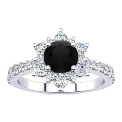 Black Diamond Rings | 2 Carat Round Shape Flower Halo Black Diamond Ring