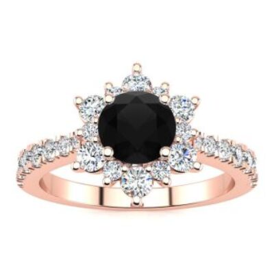 Black Diamond Rings | 2 Carat Round Shape Flower Halo Black Diamond Ring