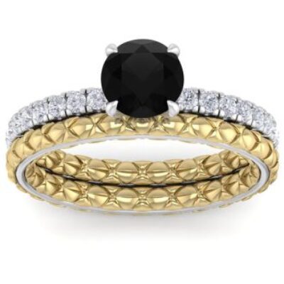 Black Diamond Rings | 1 1/2 Carat Round Shape Black Diamond Bridal Set