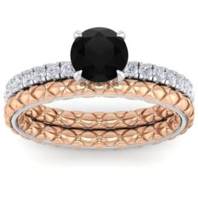 Black Diamond Rings | 1 1/2 Carat Round Shape Black Diamond Bridal Set