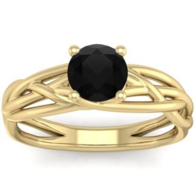 Black Diamond Rings | 1 Carat Round Black Diamond Solitaire Intricate Vine Engagement Ring