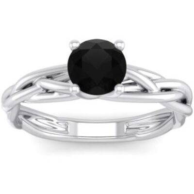 Black Diamond Rings | 1 Carat Round Black Diamond Solitaire Intricate Vine Engagement Ring