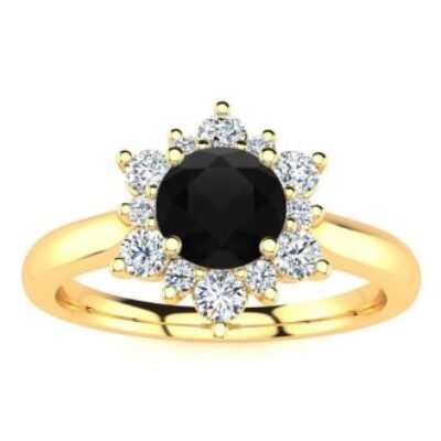 Black Diamond Rings | 2 3/4 Carat Round Shape Flower Halo Black Diamond Ring