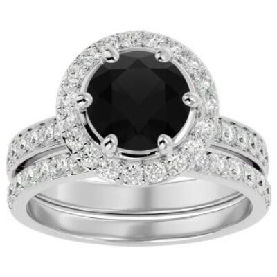 Black Diamond Rings | 3 Carat Black Diamond Halo Bridal Set