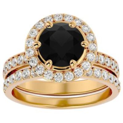 Black Diamond Rings | 3 Carat Black Diamond Halo Bridal Set