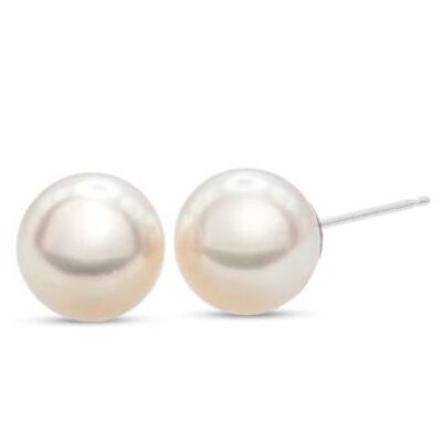 Pearl Stud Earrings | 9MM Pearl Stud Earrings In 14 Karat White Gold, AA Japanese Akoya