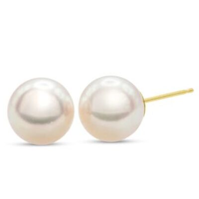 Pearl Stud Earrings | 9MM AA Japanese Akoya Pearl Stud Earrings In 14 Karat Yellow Gold