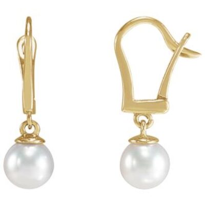 Pearl Drop Earrings | 4MM Freshwater Cultured Pearl Drop Earrings In Yellow Gold