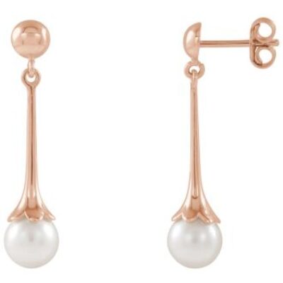 Pearl Drop Earrings | 6.5MM Freshwater Cultured Pearls In Rose Gold