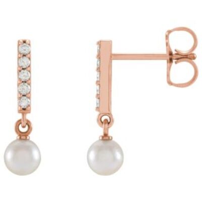 Pearl Drop Earrings | 4MM Akoya Cultured Pearls In Rose Gold