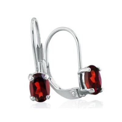 Garnet Earrings | January Birthstone | 1 1/5 Carat Oval Shape Garnet Leverback Earrings In 14 Karat White Gold