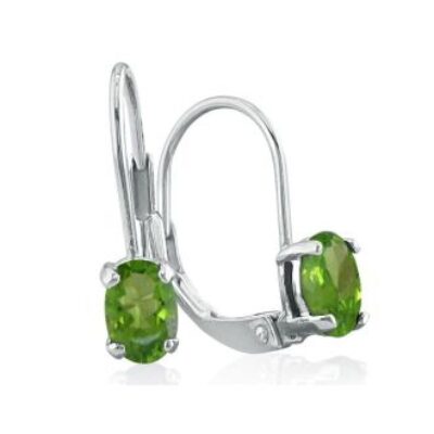 Peridot Earrings | August Birthstone | 1 Carat Oval Shape Peridot Leverback Earrings In 14 Karat White Gold | SuperJeweler