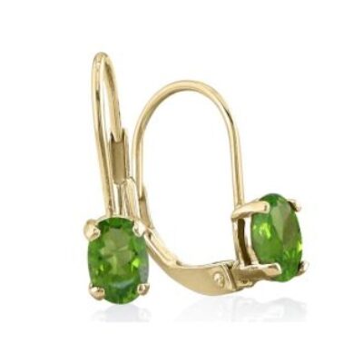 Peridot Earrings | August Birthstone | 1 Carat Oval Shape Peridot Leverback Earrings In 14 Karat Yellow Gold | SuperJeweler