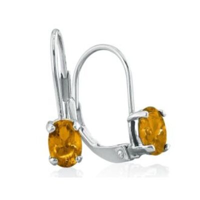 November Birthstone | Citrine Earrings | 1 1/5 Carat Oval Shape Citrine Leverback Earrings In 14 Karat White Gold | SuperJeweler