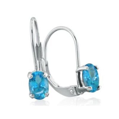 December Birthstone | Blue Topaz Earrings | 1 1/5 Carat Oval Shape Blue Topaz Leverback Earrings In 14 Karat White Gold | SuperJeweler