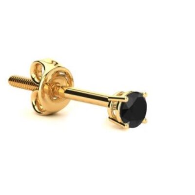 Diamond Stud Earrings | 1/8ct Black Single Diamond Stud Earring in 14k Yellow Gold | SuperJeweler