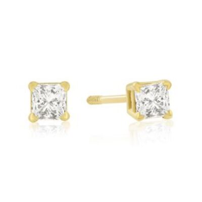 Diamond Stud Earrings | 1/4ct Princess Cut Diamond Stud Earrings In 14k Yellow Gold | SuperJeweler