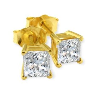 Diamond Stud Earrings | 1/3ct G/H SI Quality Princess Diamond Stud Earrings In 14k Yellow Gold | SuperJeweler