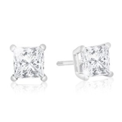 Diamond Stud Earrings | 1ct Princess Diamond Stud Earrings In 14k White Gold | SuperJeweler